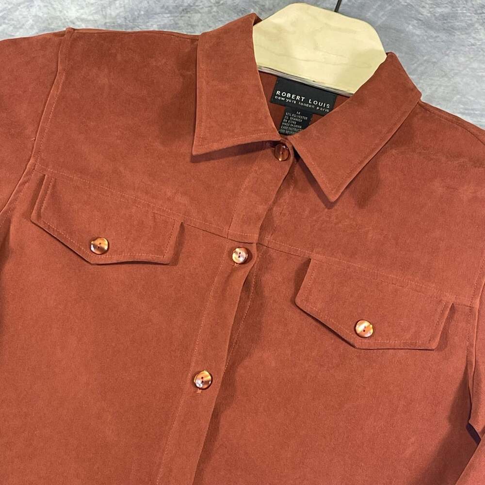 Robert Louis Suede Shirt Jacket Size M Rust Orange Button Front Long Sleeve